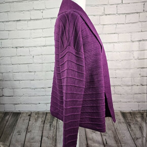 WOMENS ROYAL ROBBINS PURPLE RIBBED CARDIGAN WATERFALL COLLAR EGGPLANT COLOR MED - Picture 2 of 8